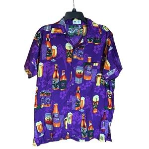 Mens Hawaiian Party‎ Shirt Purple Beer Bottle Print Short Sleeve Medium Novelty